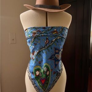 Blue Paisley Heart Bandana Top